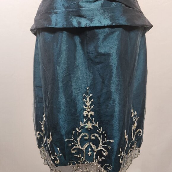 Allure Women's Size 14 Teal Strapless A-Line Appliques Taffeta Prom Dress Formal - Picture 4 of 14